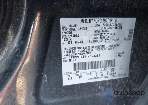 2004 Ford F-150 Fx4/Lariat/Xlt from USA, damaged, VIN 1FTPW14544KC94263